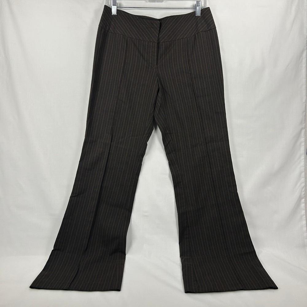 Starcity Brown Pinstripe Y2K Trouser Pants – Bootcut Dress Slacks (Size 9)